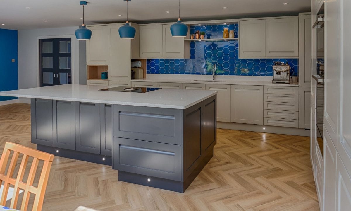 Kitchen with herringbone floor