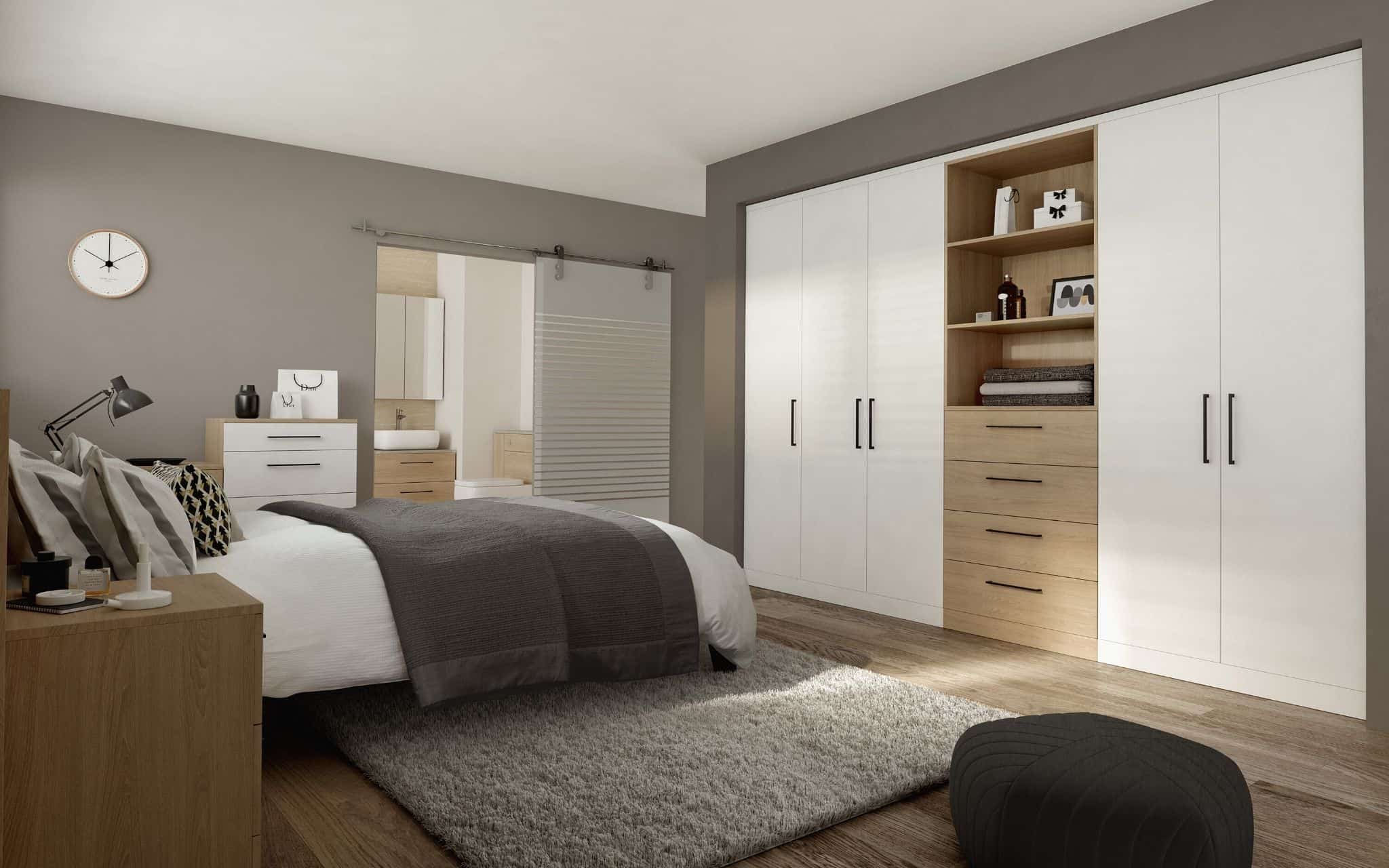 modern bedroom in grey